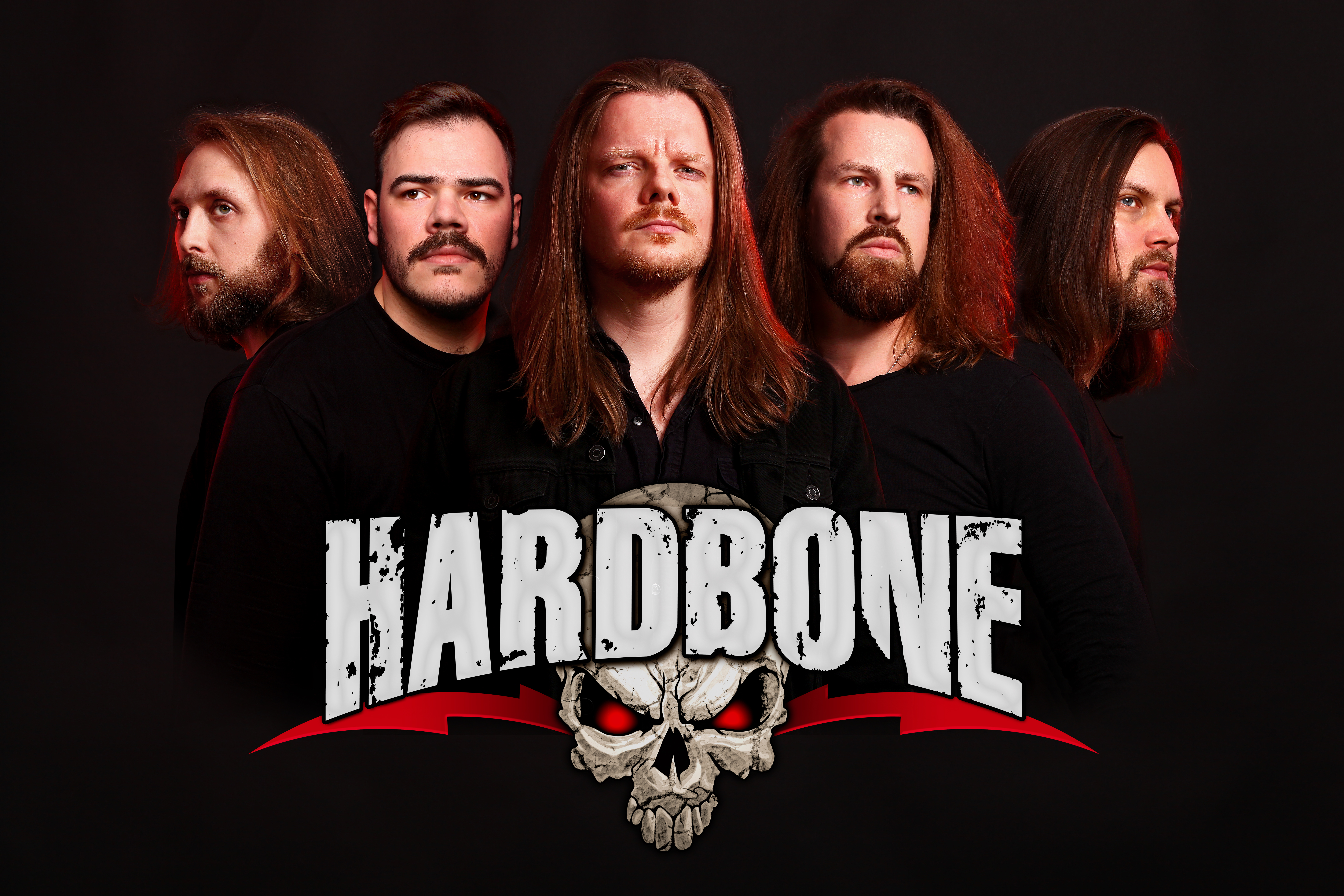 Hardbone Promo Photo 2019 HEADS COLOR WITH LOGO Hardbone Köpfe und Logo